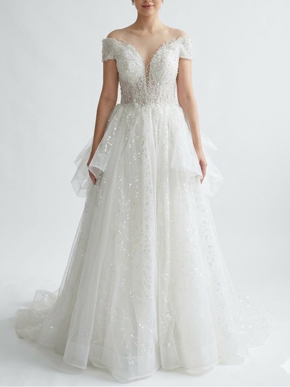 NWT Luweisha Beaded Off-Shoulder Tulle A-Line Wedding Dress Gown Size M
